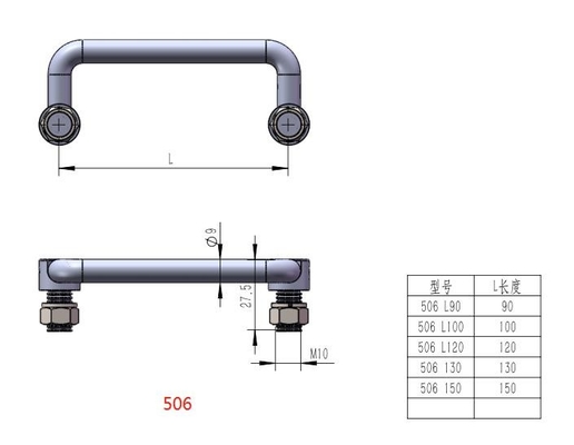 L100 SS304 Lipat Tarik Pegangan Stainless Steel 90 Derajat