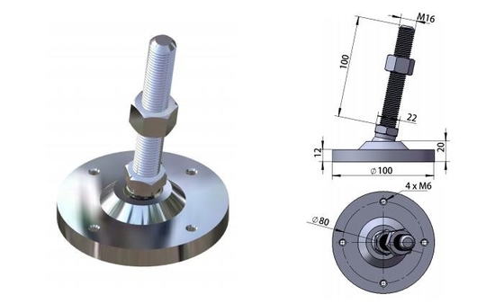 M16 Machine Adjustable Leveling Feet Heavy Duty Leg Leveler 10*2cm Pad Anti Erosi