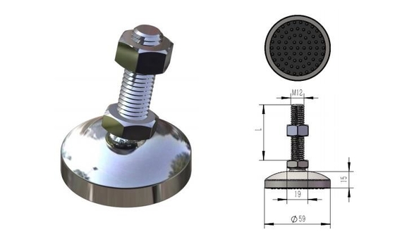 M12 Stainless Steel Adjustable Leveling Feet Dengan Karet Pad SGS ISO9001